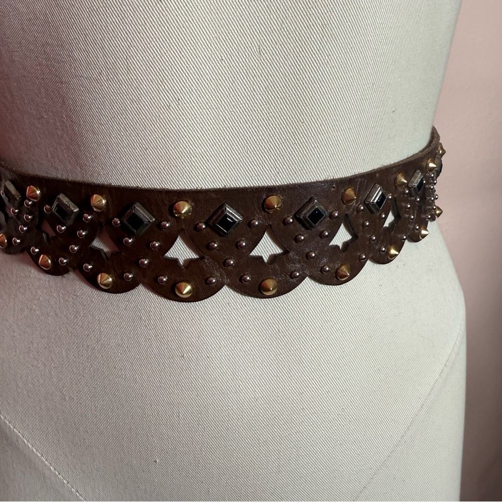 Etro Milano Brown Leather Metal Studded bikercore belt size 31 to 33 - Picture 13 of 17